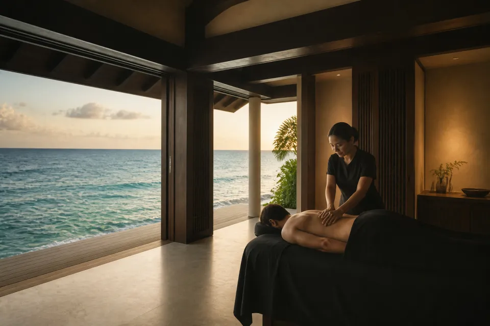 One-to-one Ohara Spa massage facing the Caribbean sea
